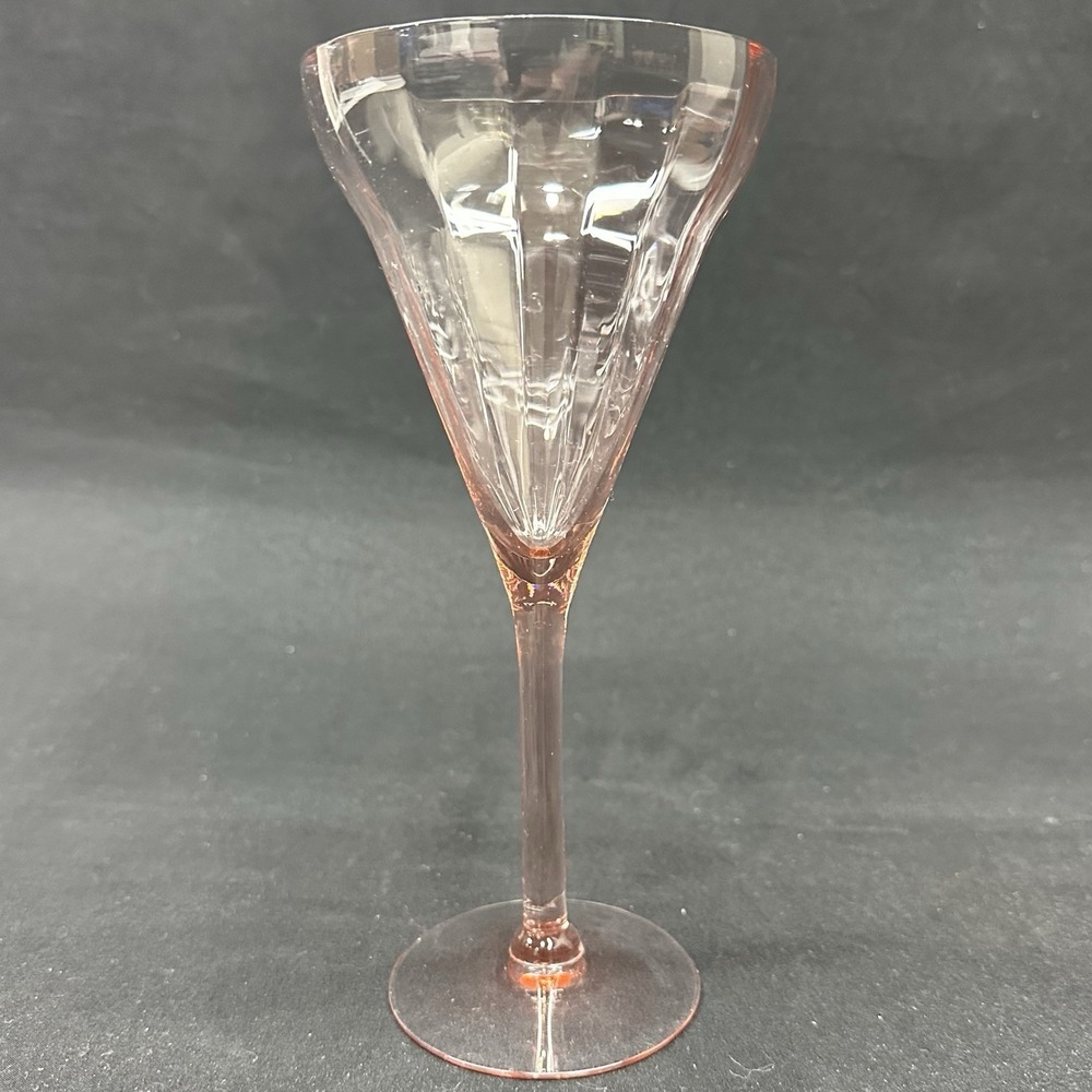 Vintage‎ Pink Ribbed Glass Goblet ,  7 7/8" Tall, Depression Glass / Art Deco